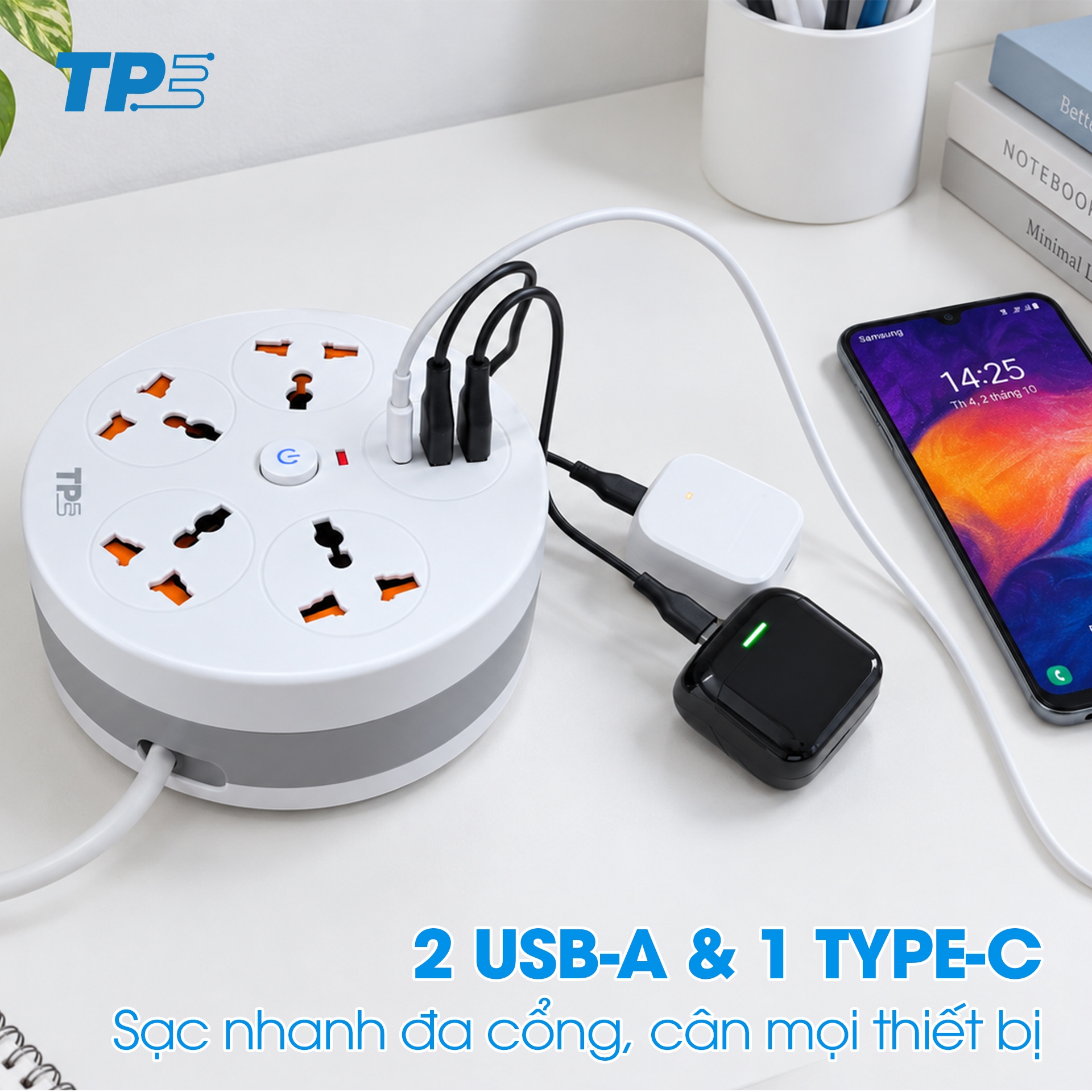 Ổ Cắm Kéo Dây Đa Năng USB TPE