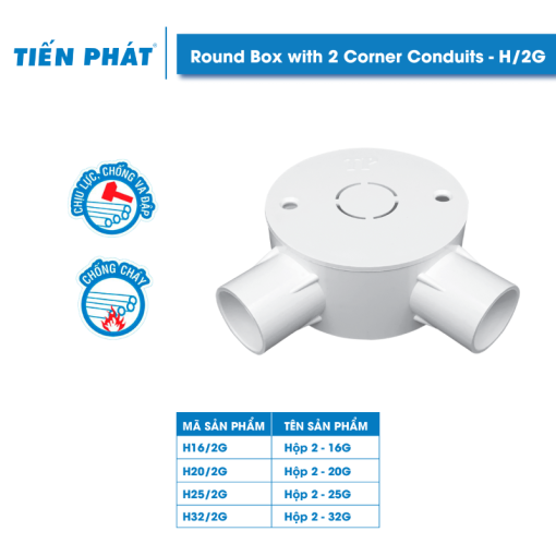 Round Box with 2 Corner Conduits