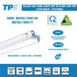 Glass LED Tube Light Set T8 0.6M 10W TPE (10W Bulb + Fixture)