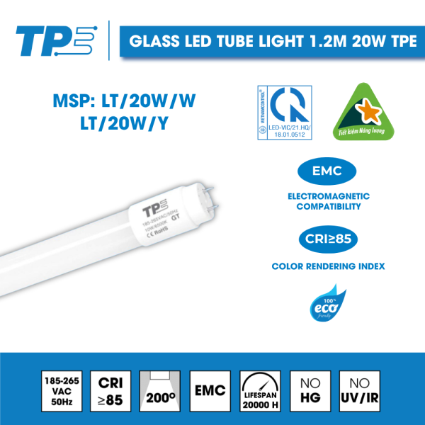Glass LED Tube Light 1.2M 20W TPE