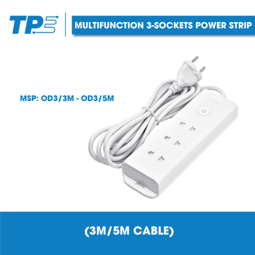 Multifunction 3-Sockets Power Strip TPE (3M/5M Cable)
