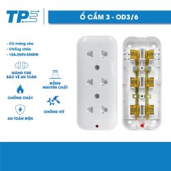 TPE 3-Socket Power Strip (No Cord, Flame-Retardant, Safety Shutters)