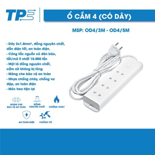 4-Socket Power Strip (3M/5M Cable)