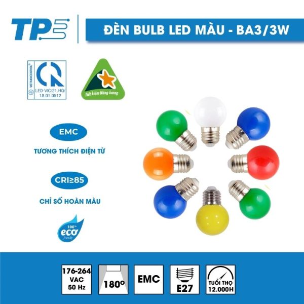 Led bulb tròn 3W đủ màu