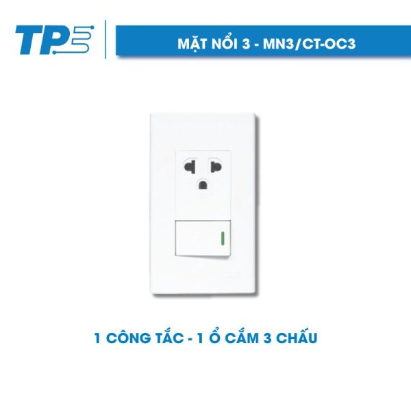 Mặt nổi 3, 1 công tắc - 1 ổ cắm 3 chấu