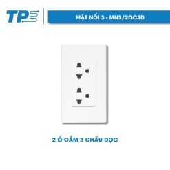 Mặt nổi 3, 2 ổ cắm 3 chấu dọc