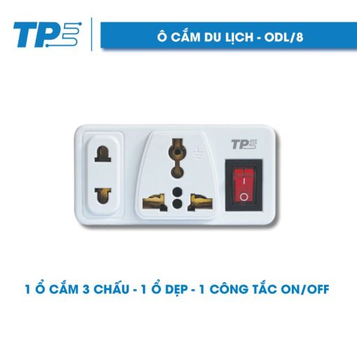 Travel adapter, 1 three-prong socket - 1 two-prong socket - 1 ON/OFF switch