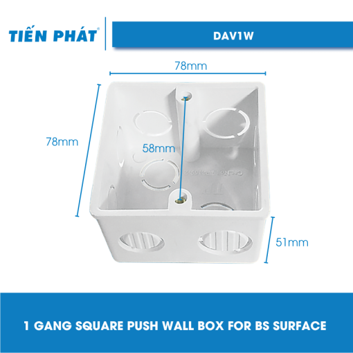 1 Gang Square Push Wall Box for BS Surface