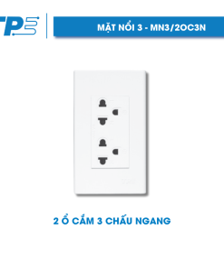 Mặt nổi 3, 2 ổ cắm 3 chấu ngang