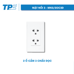 Mặt nổi 3, 2 ổ cắm 3 chấu dọc