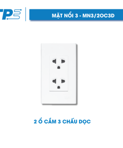 Mặt nổi 3, 2 ổ cắm 3 chấu dọc