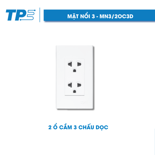 Mặt nổi 3, 2 ổ cắm 3 chấu dọc