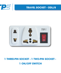 Travel socket, 1 three-pin socket - 1 two-pin socket - 1 ON/OFF switch TPE