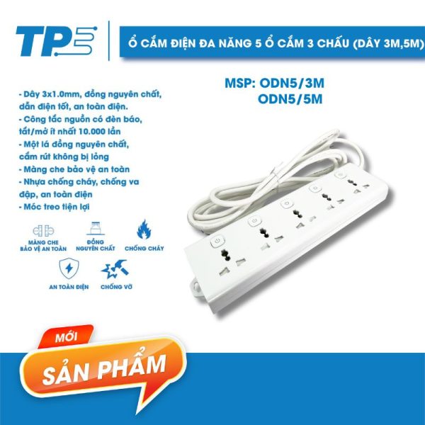 Ổ Cắm Điện 5 Lỗ 3 Chấu TPE