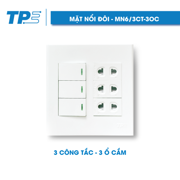TPE Mặt nổi đôi, 3 ổ cắm - 3 công tắc