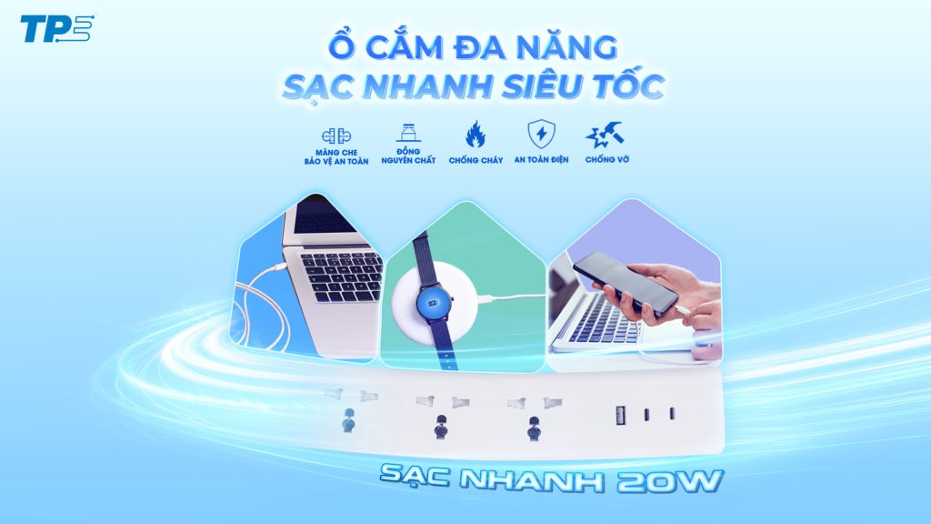 ổ cắm sạc nhanh usb 20w tpe