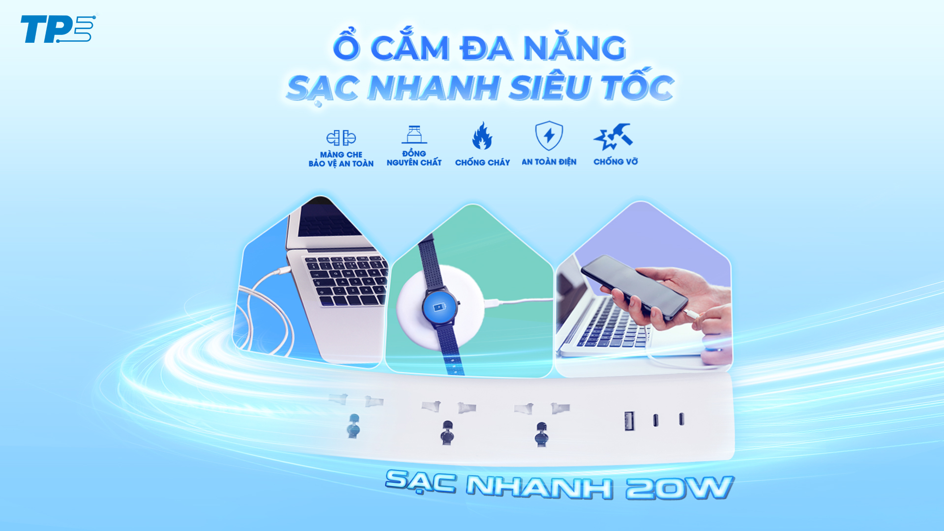 ổ cắm sạc nhanh usb 20w tpe