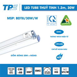 Bộ Đèn Led Tube Thuỷ Tinh T8 1.2M 30W – ( Bóng 30W + Máng )