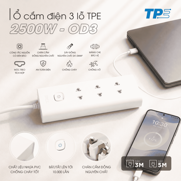 Ổ CẮM ĐIỆN 3 LỖ TPE