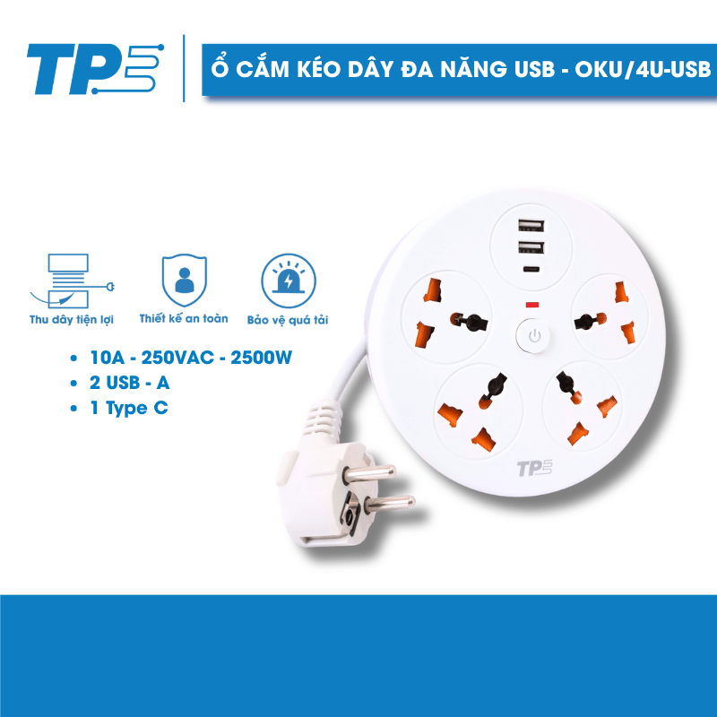 Ổ CẮM KÉO DÂY ĐA NĂNG USB TPE